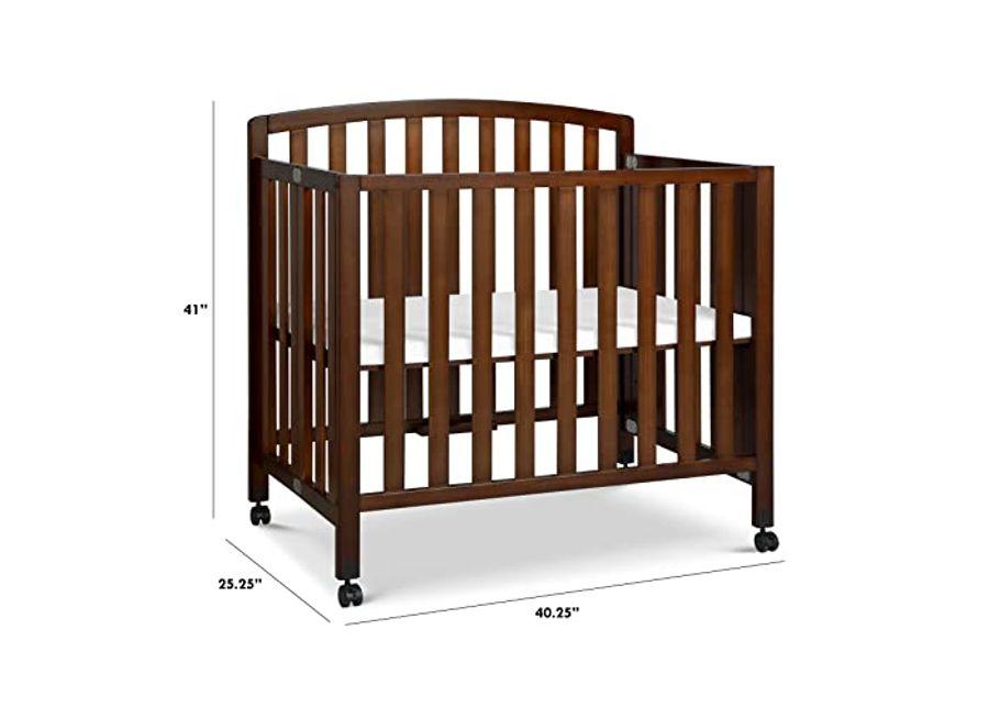 DaVinci Dylan Folding Portable 3-in-1 Convertible Mini Crib and Twin Bed in Espresso, Greenguard Gold Certified