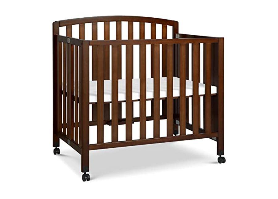 DaVinci Dylan Folding Portable 3-in-1 Convertible Mini Crib and Twin Bed in Espresso, Greenguard Gold Certified