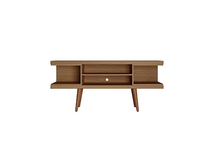 Manhattan Comfort Utopia Collection Mid Century Modern TV Stand Shelves and Open Cubbies, 53.14 Inches, Maple Cream