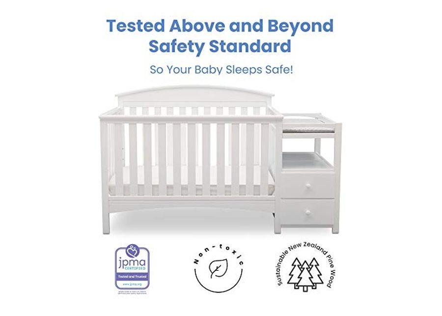 Delta Children Abby Convertible Crib 'N' Changer + Changing Pad and Cover [Bundle], Bianca