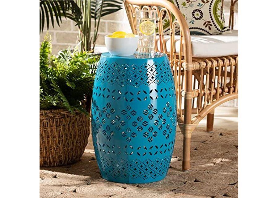 Baxton Studio Lavinia Blue Finished Metal Outdoor Side Table