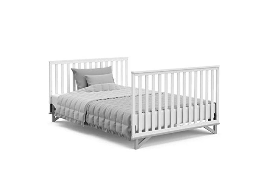 Storkcraft Santa Monica 5-in-1 Convertible Crib (White with Pebble Gray) – GREENGUARD Gold Certified, Modern Design, Two-Tone Baby Crib, Converts to Toddler Bed, Daybed and Full-Size Bed