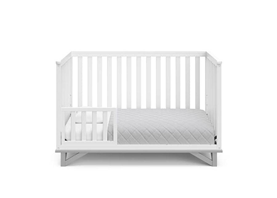 Storkcraft Santa Monica 5-in-1 Convertible Crib (White with Pebble Gray) – GREENGUARD Gold Certified, Modern Design, Two-Tone Baby Crib, Converts to Toddler Bed, Daybed and Full-Size Bed