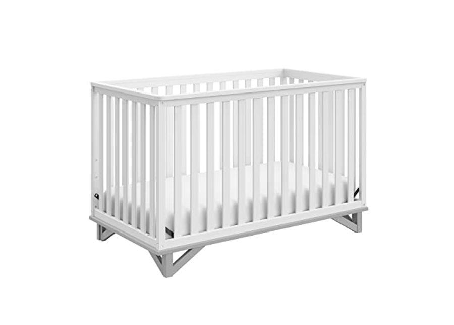 Storkcraft Santa Monica 5-in-1 Convertible Crib (White with Pebble Gray) – GREENGUARD Gold Certified, Modern Design, Two-Tone Baby Crib, Converts to Toddler Bed, Daybed and Full-Size Bed