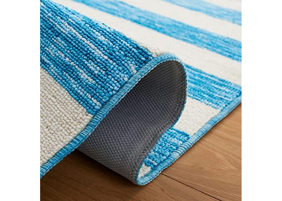 SAFAVIEH Easy Care Collection Machine Washable 2'3" x 4' Blue/Ivory ECR115M Stripe Entryway Living Room Foyer Bedroom Kitchen Accent Rug