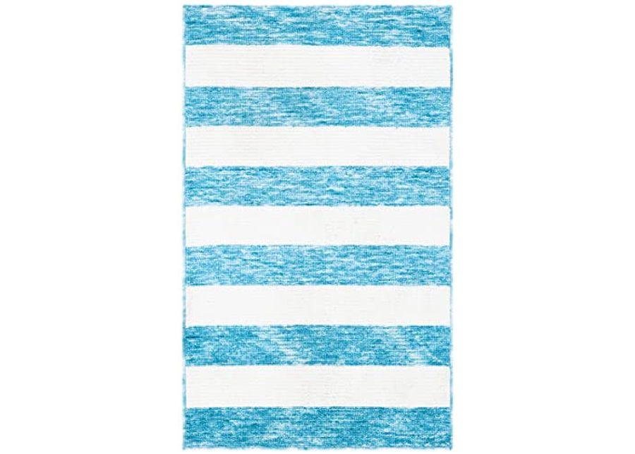 SAFAVIEH Easy Care Collection Machine Washable 2'3" x 4' Blue/Ivory ECR115M Stripe Entryway Living Room Foyer Bedroom Kitchen Accent Rug