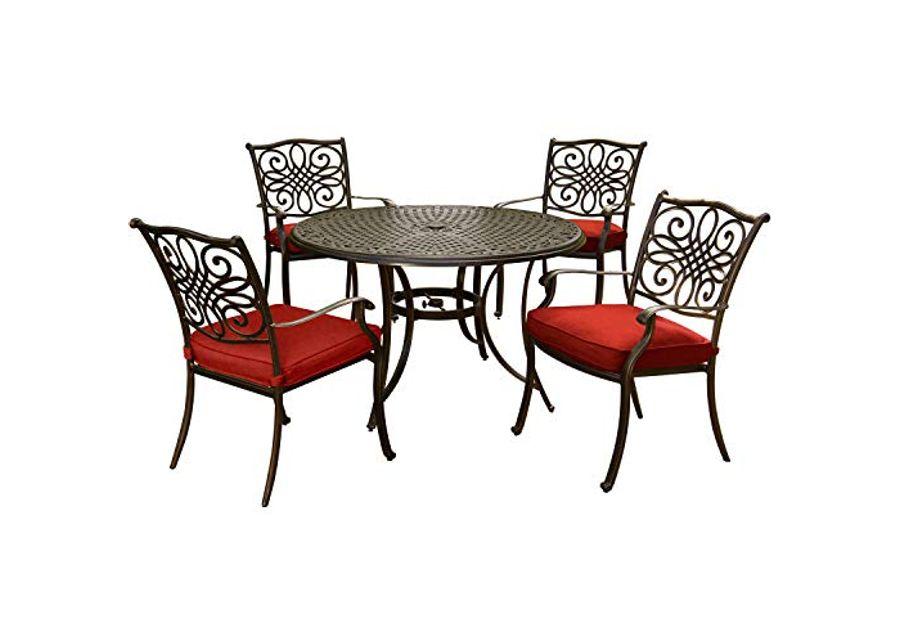 Hanover TRADDN5PC-RED TRADDN5PC Traditions Five Piece Round Aluminum Framed Outdoor Dining Set with Cushions