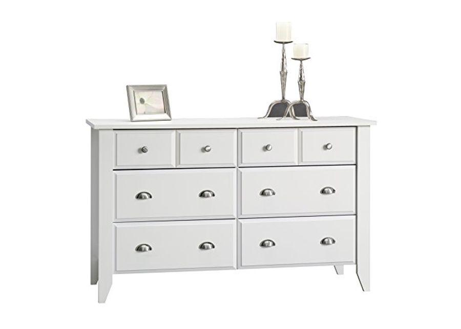 Sauder Shoal Creek Dresser (L: 54.65" x W: 18.43" x H: 33.03") and Night Stand in Soft White Finish