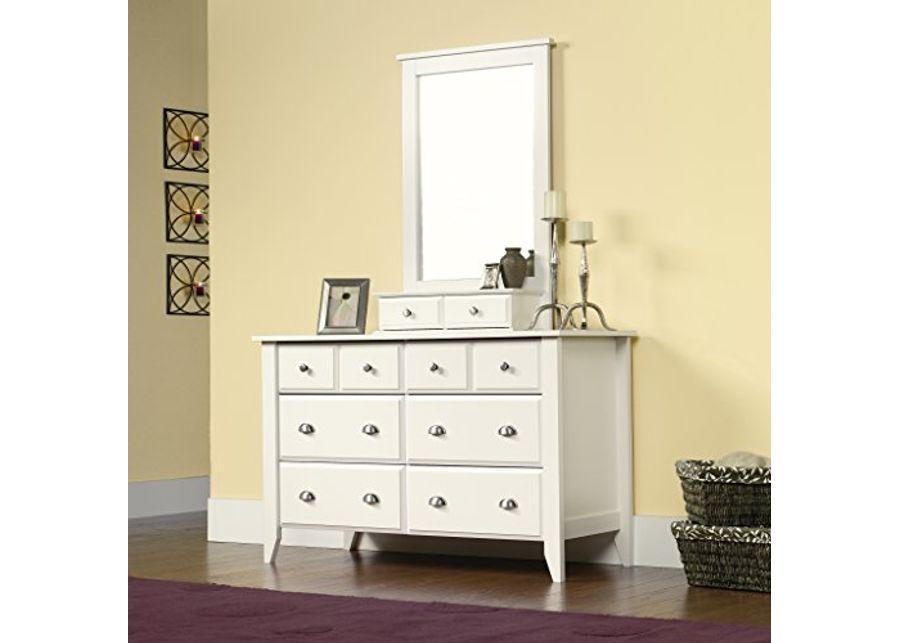 Sauder Shoal Creek Dresser (L: 54.65" x W: 18.43" x H: 33.03") and Night Stand in Soft White Finish