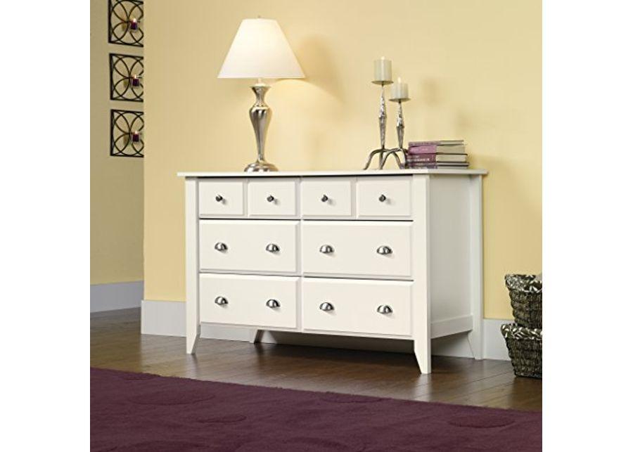 Sauder Shoal Creek Dresser (L: 54.65" x W: 18.43" x H: 33.03") and Night Stand in Soft White Finish