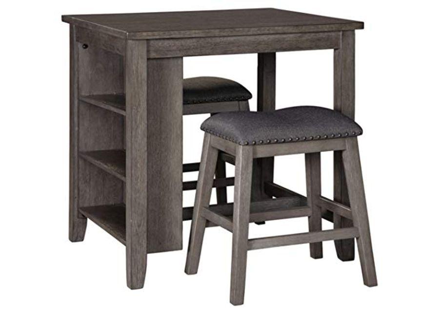 Signature Design by Ashley Caitbrook 25" Counter Height Dining Set with 2 Saddle Barstools & Storage, Gray