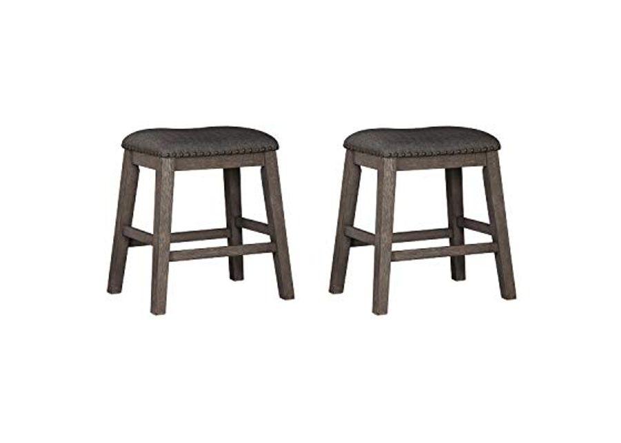 Signature Design by Ashley Caitbrook 25" Counter Height Dining Set with 2 Saddle Barstools & Storage, Gray