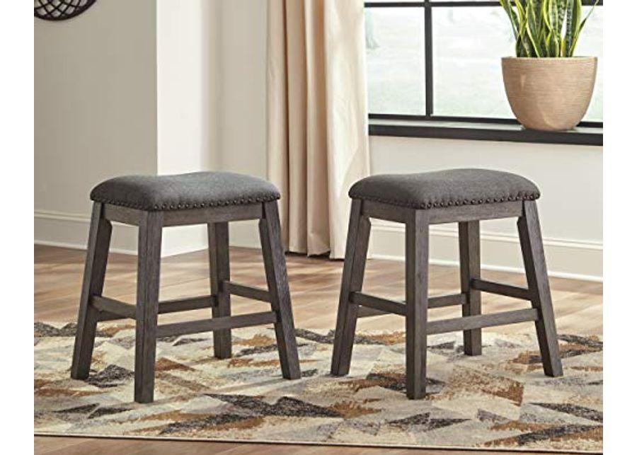 Signature Design by Ashley Caitbrook 25" Counter Height Dining Set with 2 Saddle Barstools & Storage, Gray