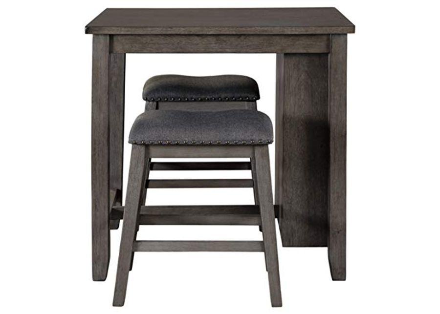 Signature Design by Ashley Caitbrook 25" Counter Height Dining Set with 2 Saddle Barstools & Storage, Gray