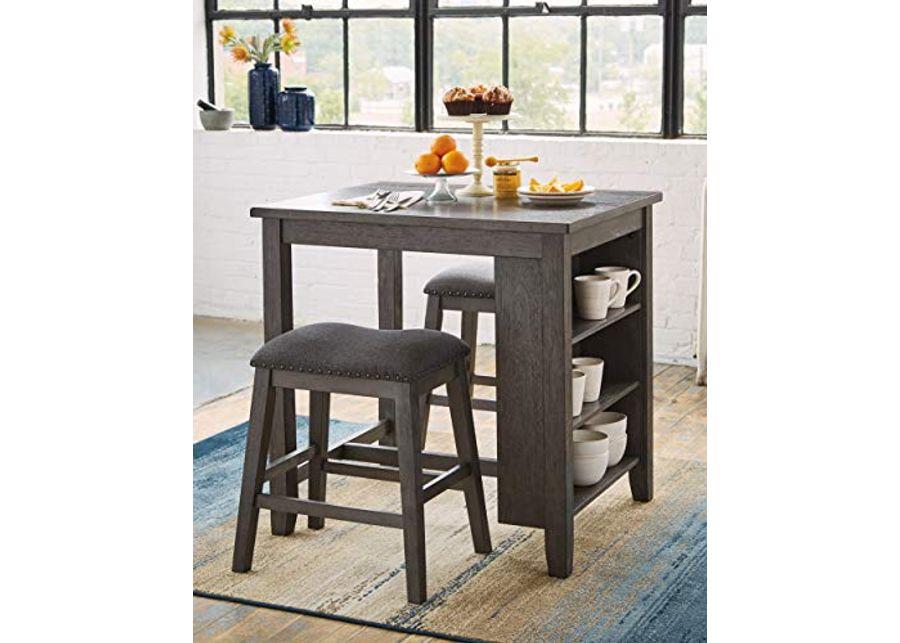 Signature Design by Ashley Caitbrook 25" Counter Height Dining Set with 2 Saddle Barstools & Storage, Gray