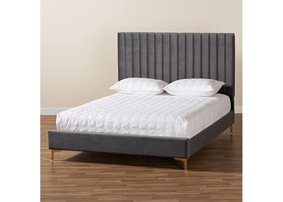 Baxton Studio Serrano Bed (Platform), Full, Grey/Gold