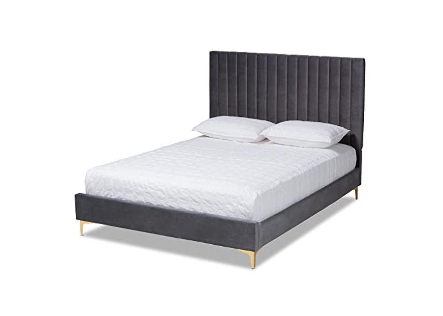 Baxton Studio Serrano Bed (Platform), Full, Grey/Gold