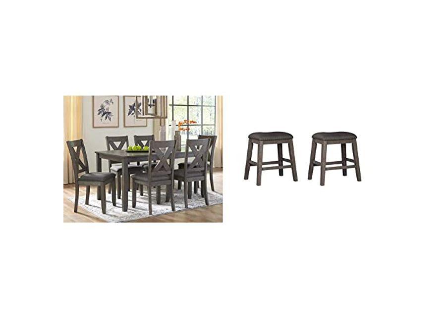 Signature Design by Ashley Caitbrook 7 Piece Rustic Dining Set with Barstools, Gray