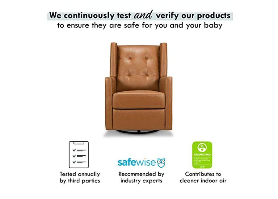 DaVinci Maddox Recliner and Swivel Glider in Vegan Tan Leather, Greenguard Gold & CertiPUR-US Certified