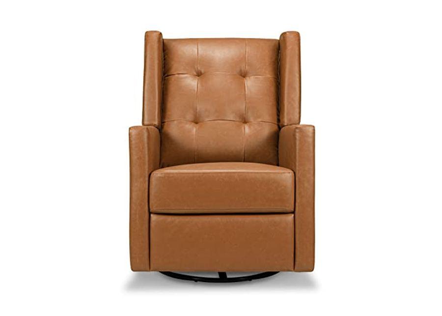 DaVinci Maddox Recliner and Swivel Glider in Vegan Tan Leather, Greenguard Gold & CertiPUR-US Certified