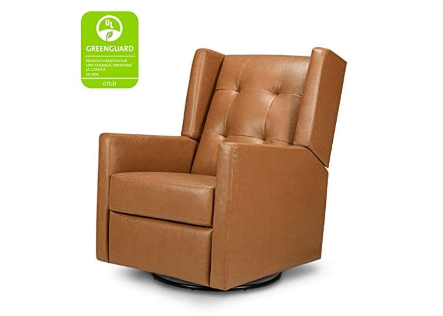 DaVinci Maddox Recliner and Swivel Glider in Vegan Tan Leather, Greenguard Gold & CertiPUR-US Certified