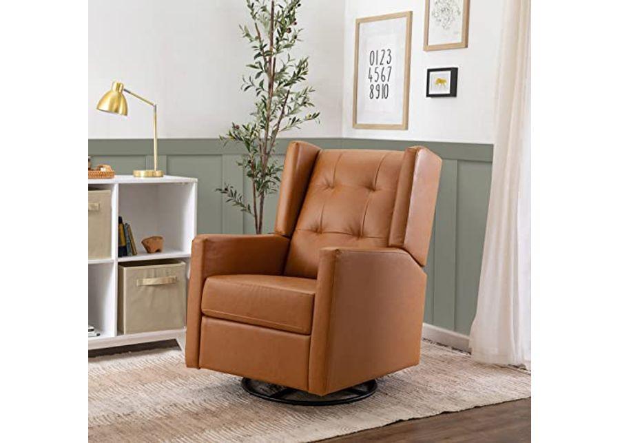 DaVinci Maddox Recliner and Swivel Glider in Vegan Tan Leather, Greenguard Gold & CertiPUR-US Certified