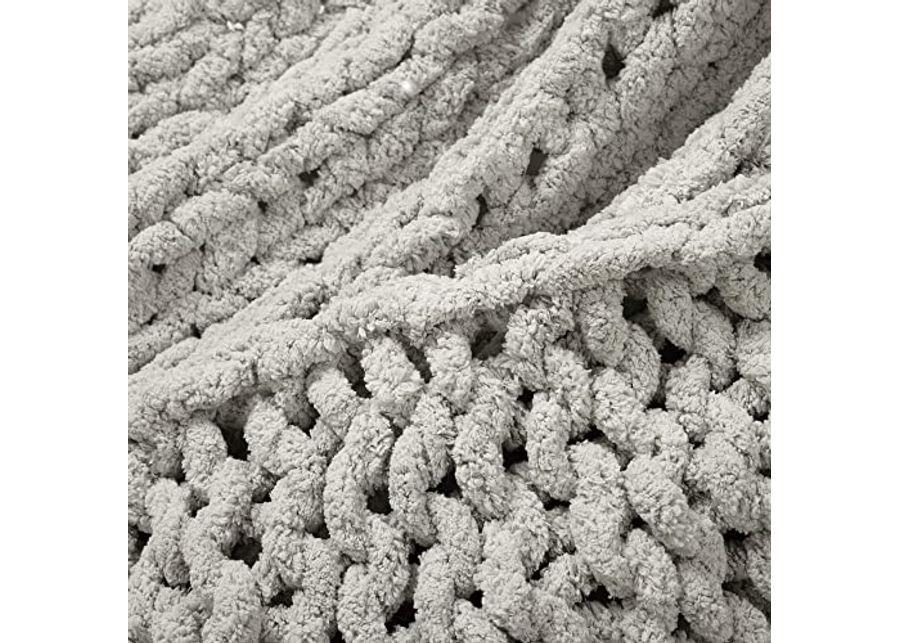 Lush Decor Hygge Ultra Soft Cozy Chenille Chunky Knit Blanket/Throw, 72" x 40", Light Gray