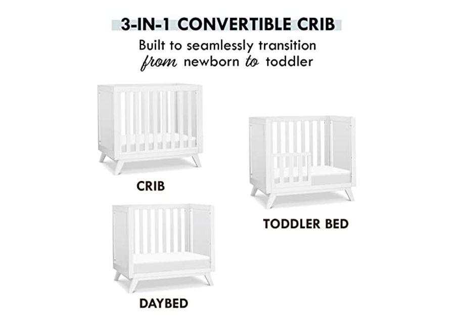 DaVinci Otto 3-in-1 Convertible Mini Crib with 4" Mattress in White, Greenguard Gold Certified