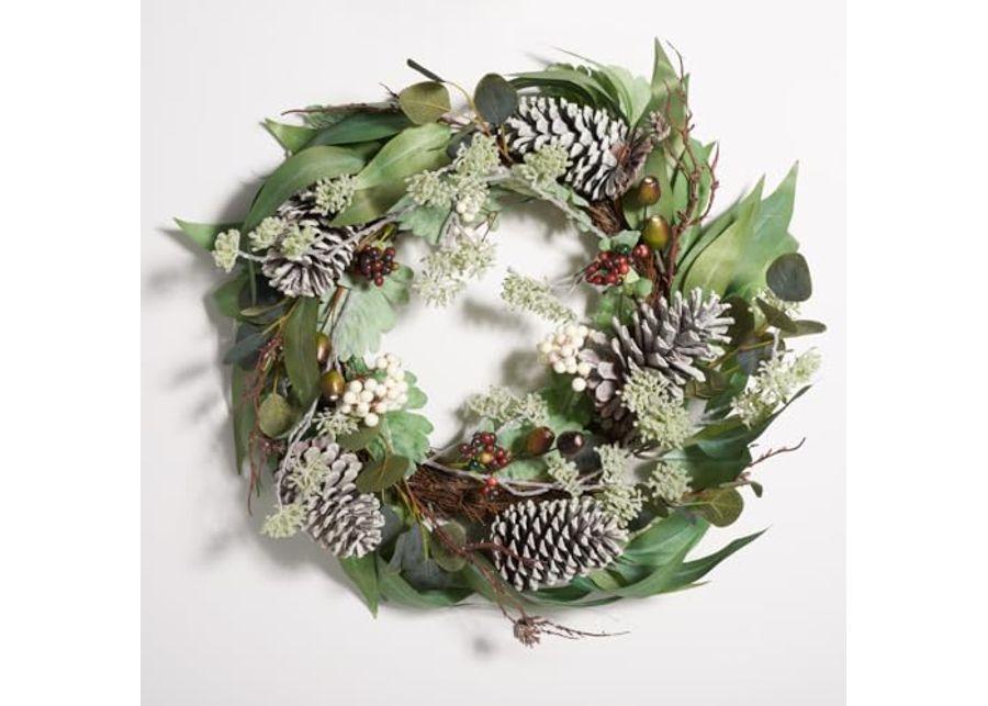 SAFAVIEH Home Collection 24-inch Decorative Artificial Eucalyptus & Berries Wreath with Pine Cones (Fully Assembled)