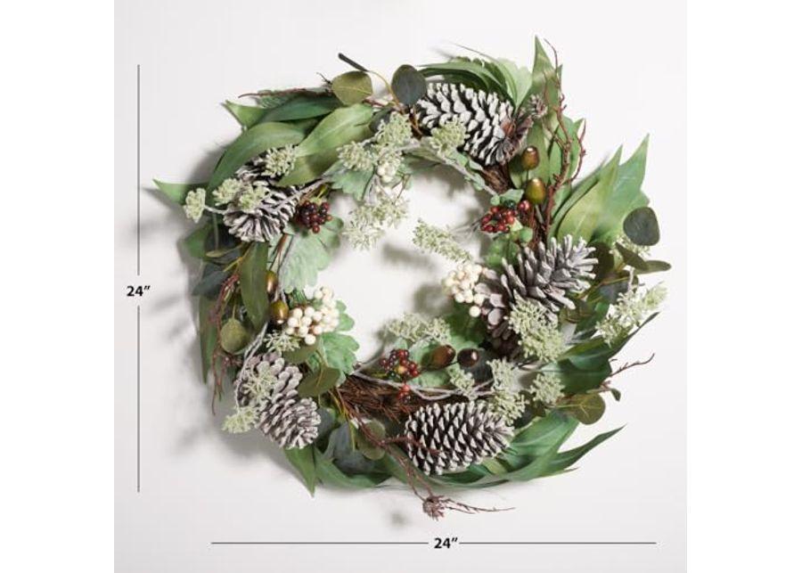 SAFAVIEH Home Collection 24-inch Decorative Artificial Eucalyptus & Berries Wreath with Pine Cones (Fully Assembled)