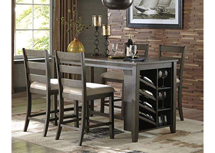 Signature Design by Ashley Rokane Counter Height Dining Room Table with Built in Wine Rack, Brown & Rokane Upholstered 24.75" Counter Height Bar Stool, Set of 2, Brown