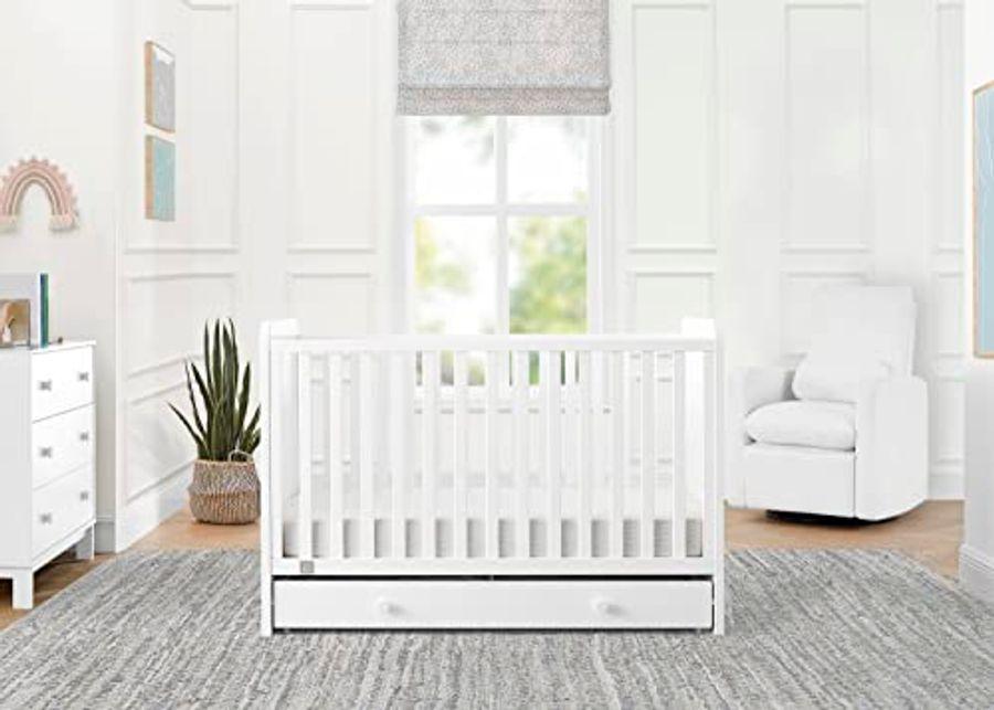 babyGap by Delta Children Graham 4-in-1 Convertible Crib with Storage Drawer - Greenguard Gold Certified, Bianca White