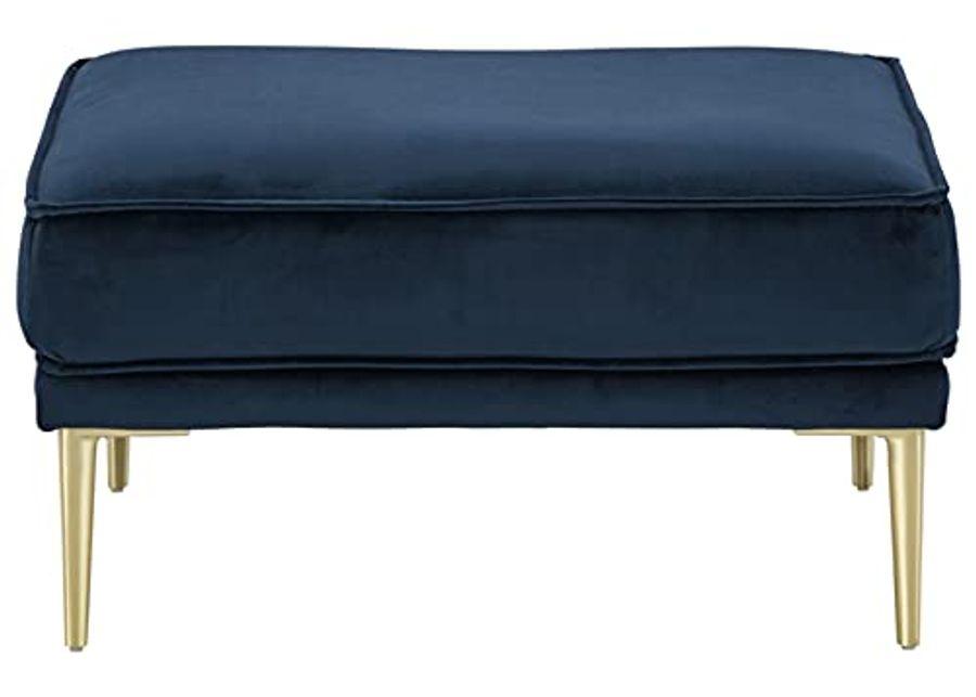 Signature Design by Ashley Macleary Modern Velvet Sofa with Gold Metal Legs, Navy Blue & Macleary Modern Velvet Glam Ottoman with Gold Metal Legs, Navy Blue