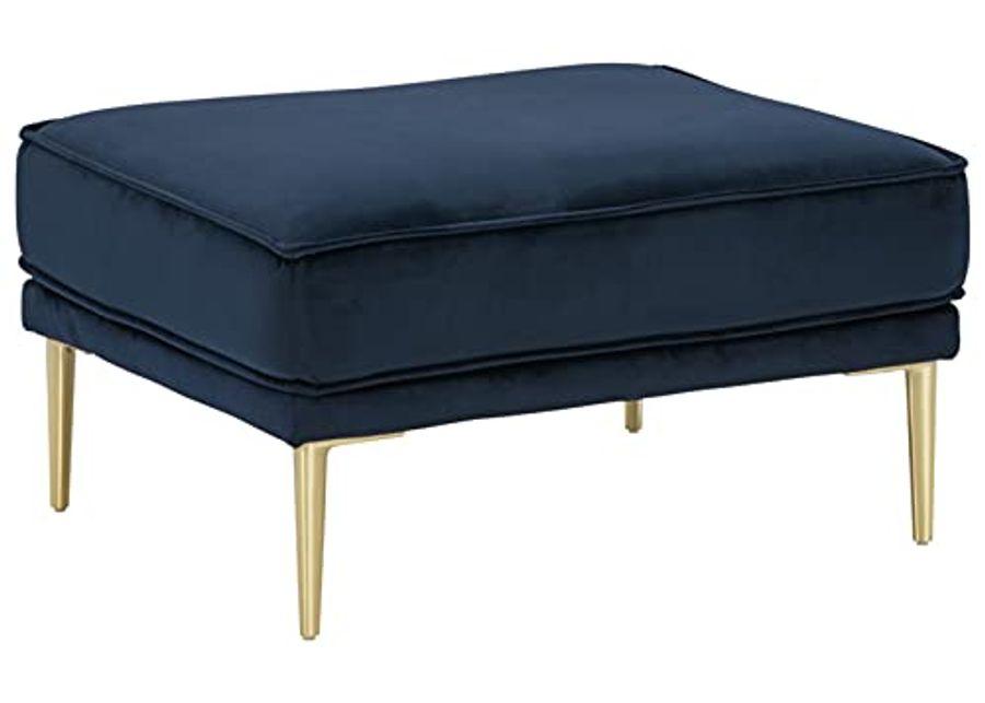 Signature Design by Ashley Macleary Modern Velvet Sofa with Gold Metal Legs, Navy Blue & Macleary Modern Velvet Glam Ottoman with Gold Metal Legs, Navy Blue