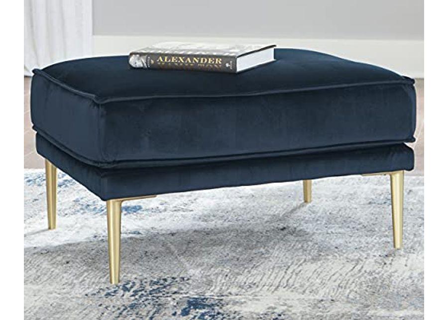 Signature Design by Ashley Macleary Modern Velvet Sofa with Gold Metal Legs, Navy Blue & Macleary Modern Velvet Glam Ottoman with Gold Metal Legs, Navy Blue