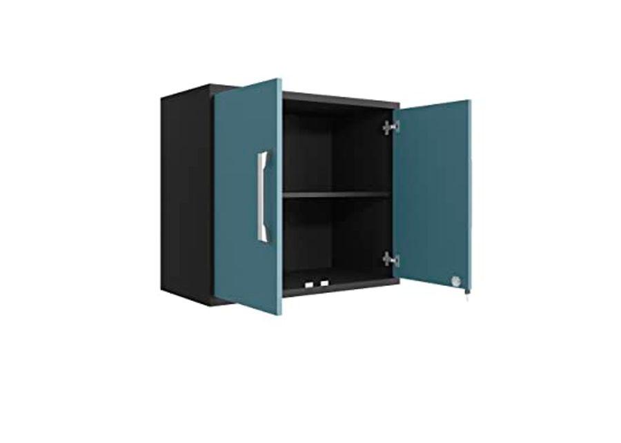 Manhattan Comfort Eiffel Floating Garage Storage with Lock and Key, Space Saver Wall Cabinet, Blue