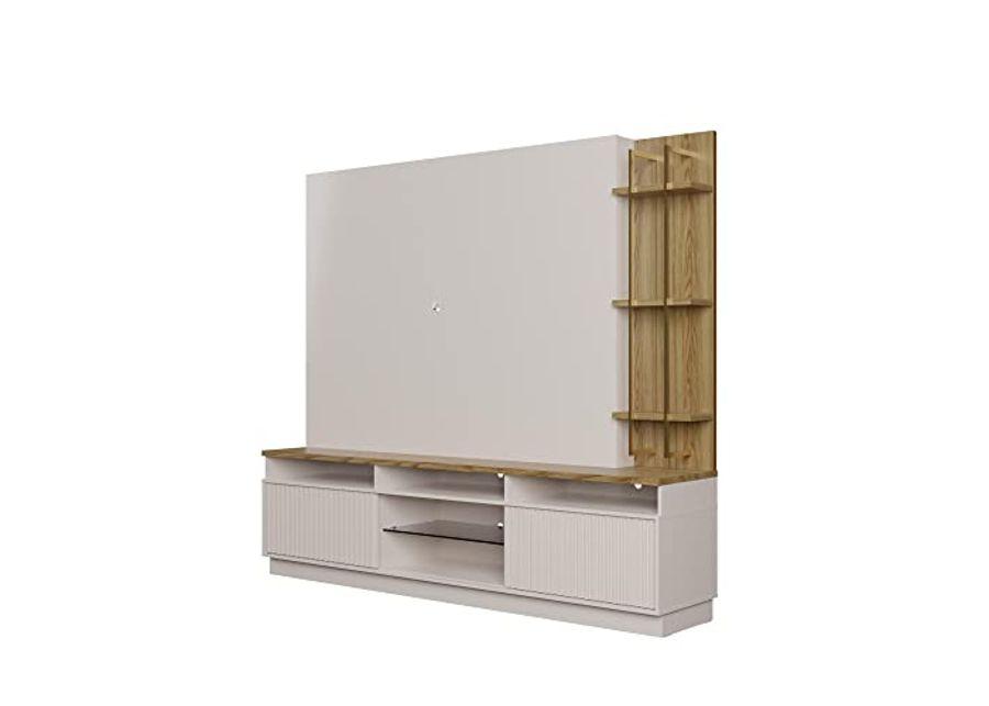 Manhattan Comfort Pomander 85.27" Free Entertainment Center with Décor Shelves, Modern Floating TV Stand for The Living Room and Bedroom, 85.27 inches, Off White