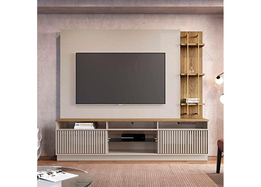 Manhattan Comfort Pomander 85.27" Free Entertainment Center with Décor Shelves, Modern Floating TV Stand for The Living Room and Bedroom, 85.27 inches, Off White