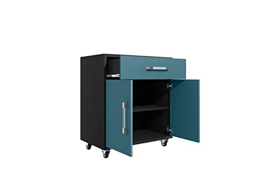 Manhattan Comfort Eiffel 28.35" Mobile Garage Storage Cabinet with 1 Drawer & 2 Shelving Spaces, Set of 2, Blue