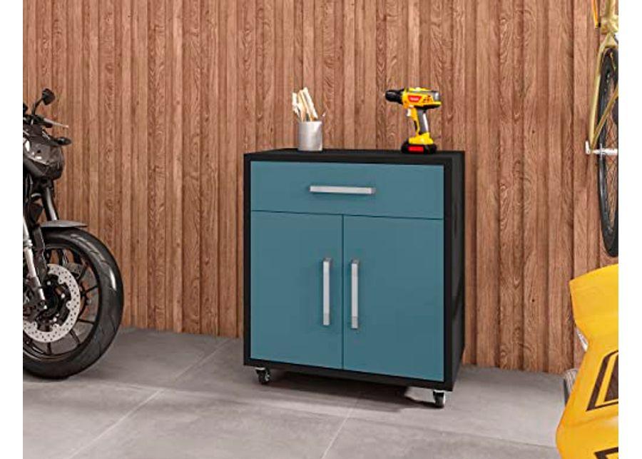 Manhattan Comfort Eiffel 28.35" Mobile Garage Storage Cabinet with 1 Drawer & 2 Shelving Spaces, Set of 2, Blue