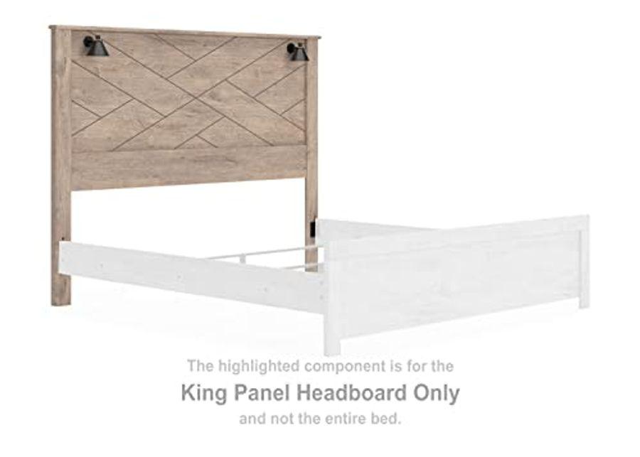 Signature Design by Ashley Senniberg Contemporary Panel Headboard with Decorative Sconce Lights ONLY, King, Light Brown & Beige