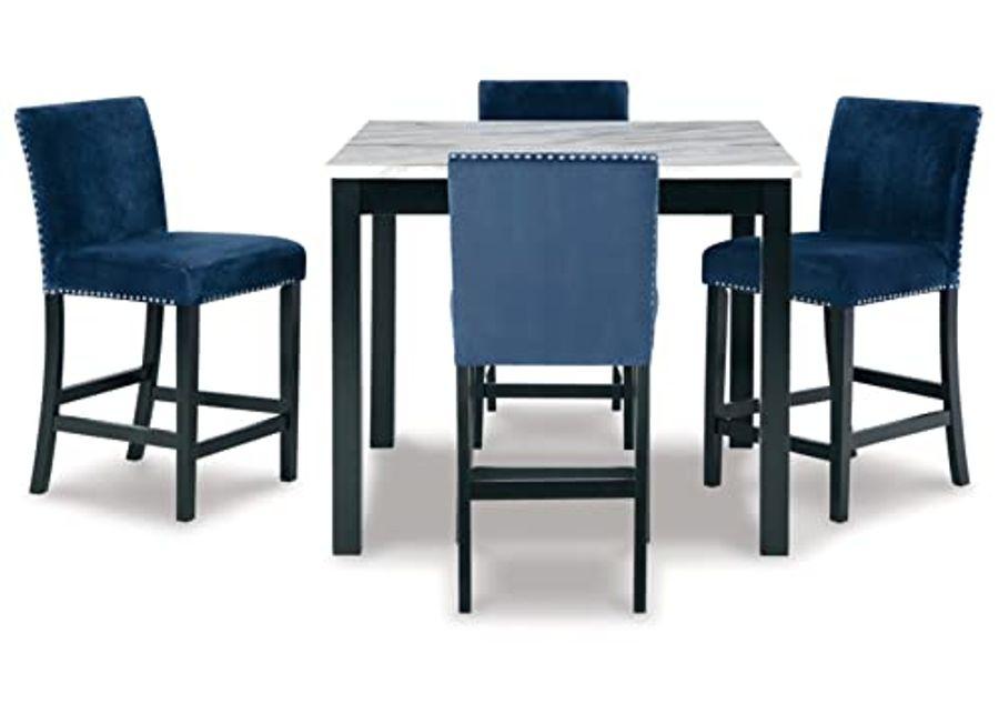 Signature Design by Ashley Cranderlyn Urban Counter Height Table Set with Upholstered Bar Stools, Set of 5, Black & Blue