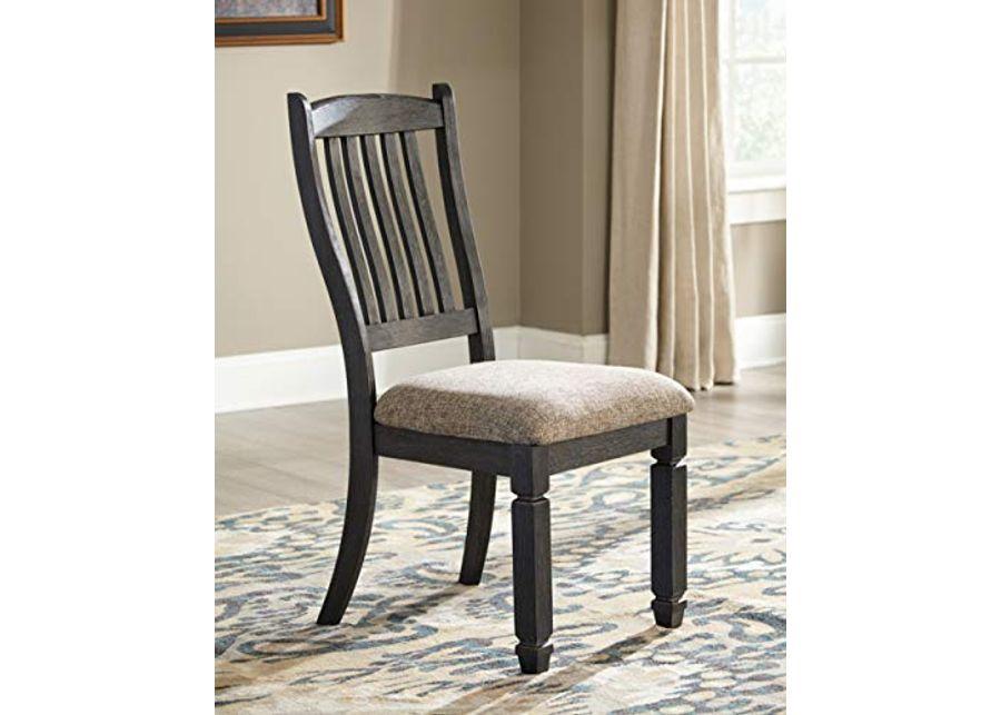 Signature Design by Ashley Tyler Creek Farmhouse Dining Table with Drawers, Seats up to 6, Almost Black & Tyler Creek Dining Room Upholstered Chair, Set of 2, Antique Black