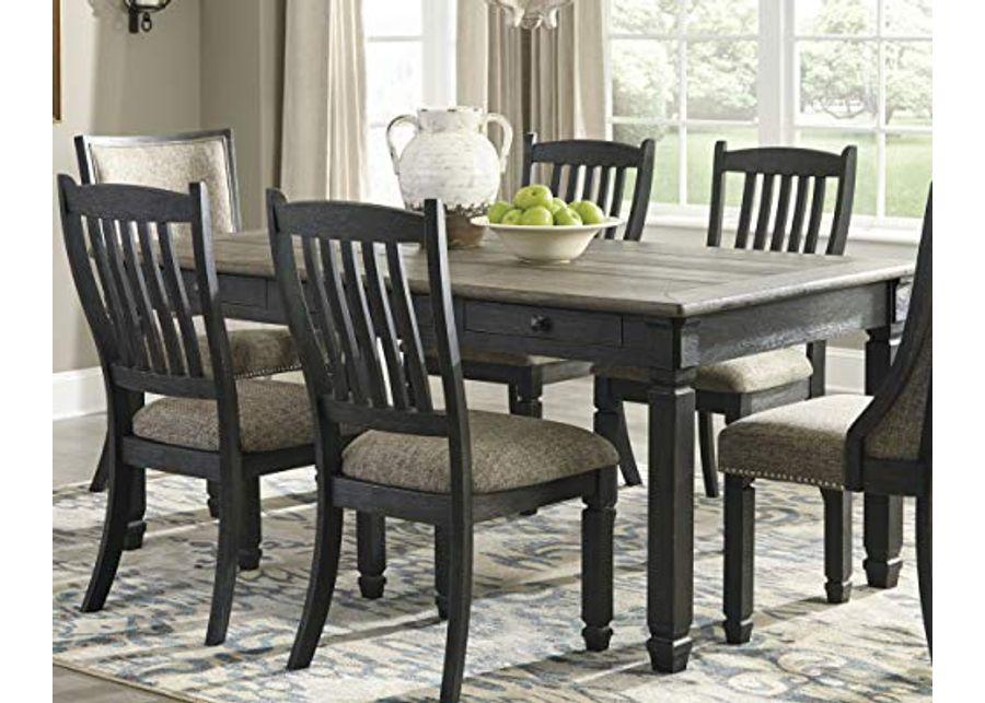 Signature Design by Ashley Tyler Creek Farmhouse Dining Table with Drawers, Seats up to 6, Almost Black & Tyler Creek Dining Room Upholstered Chair, Set of 2, Antique Black