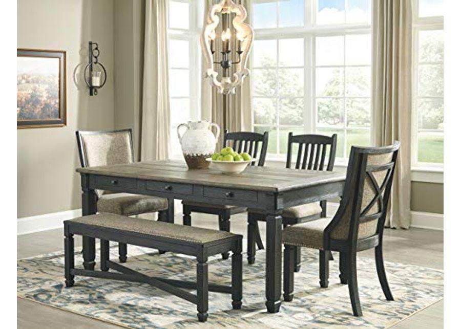 Signature Design by Ashley Tyler Creek Farmhouse Dining Table with Drawers, Seats up to 6, Almost Black & Tyler Creek Dining Room Upholstered Chair, Set of 2, Antique Black