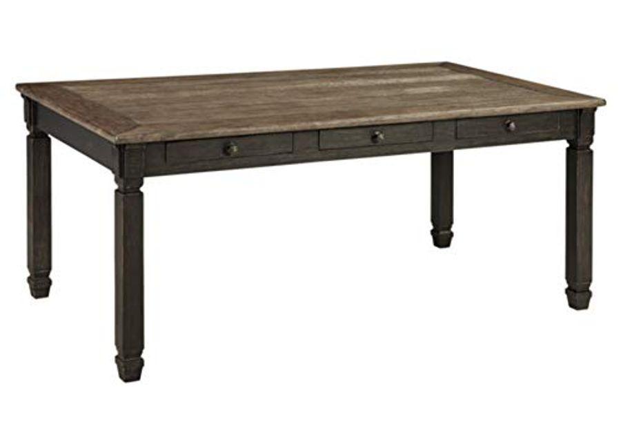 Signature Design by Ashley Tyler Creek Farmhouse Dining Table with Drawers and Upholstered Bench, Seats up to 6, Almost Black