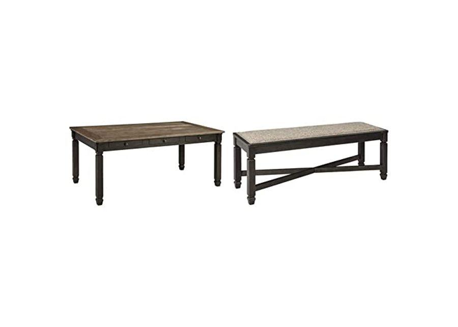 Signature Design by Ashley Tyler Creek Farmhouse Dining Table with Drawers and Upholstered Bench, Seats up to 6, Almost Black