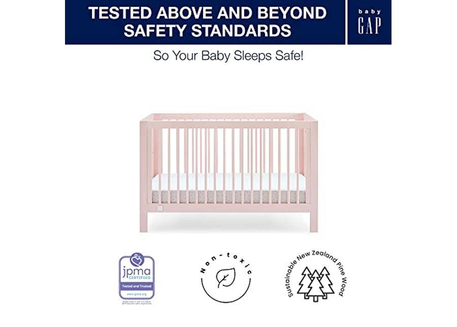 babyGap by Delta Children Charlie 6-in-1 Convertible Crib TrueSleep Crib and Toddler Mattress Legacy 3 Drawer Dresser (Bundle), Blush Pink