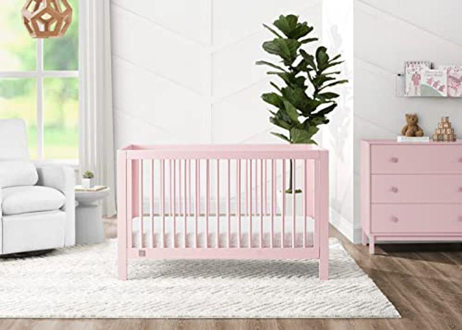 babyGap by Delta Children Charlie 6-in-1 Convertible Crib TrueSleep Crib and Toddler Mattress Legacy 3 Drawer Dresser (Bundle), Blush Pink