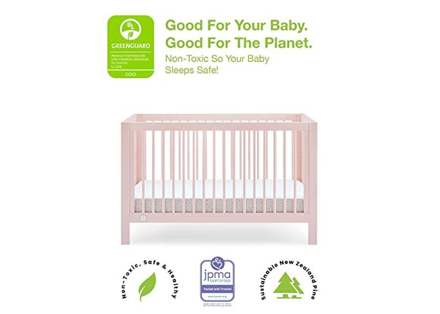 babyGap by Delta Children Charlie 6-in-1 Convertible Crib TrueSleep Crib and Toddler Mattress Legacy 3 Drawer Dresser (Bundle), Blush Pink